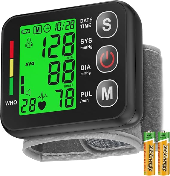 Wrist Blood Pressure Monitor -Bp Monitor, Automatic Blood Pressure Cuff 13.5-19.5 cm, High Accuracy, Backlit LCD Screen - 2 * 99 Sets of Memory for Home/Travel/Office Use(FSA&HSA Eligible)