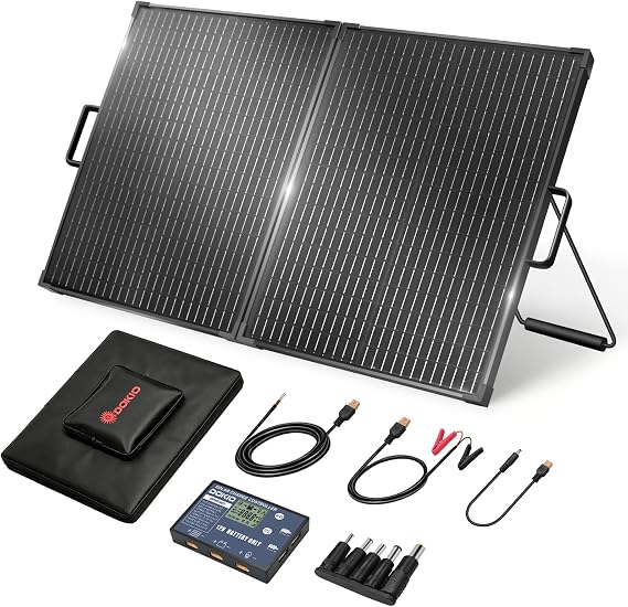 DOKIO 100W Portable Solar Panel Suitcase with Charge Controller, Gray