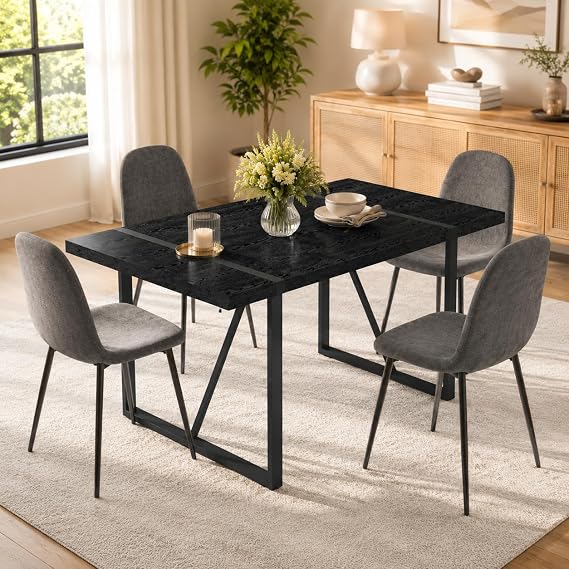 55" Dining Table Set for 4, Modern Kitchen Table and Grey Chairs Set of 4