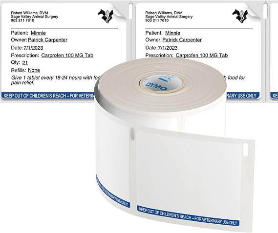 DYMO LabelWriter Veterinary Prescription Labels, 54 mm x 70 mm, 2400 labels