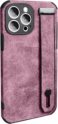 Case for iPhone 1414 Pro14 Pro Max14 Plus, Durable Leather Case with Supports Wireless Charging and Wristlet Case Anti-Fall Shockproof Anti-Fingerprint Protective Back Cover,Pink,14 6.1