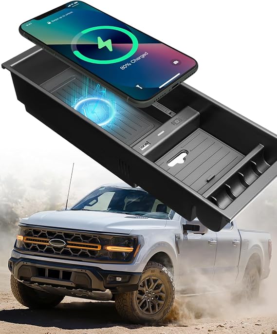 DiffCar for Ford F150 Wireless Charger 2009-2026, Center Console Organizer Box for F-150, Truck Accessory for F150 2025 2024 2023 2022 2021 2020 2019 2018 2017 2016 2015 2014 2013 2012 2011 2010 2009