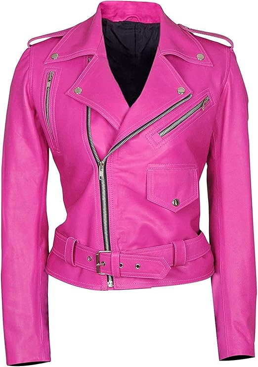 Pink Leather Jacket - Womens Hot Pink Female Motorcycle Sexy Leather Brando Biker Jacket