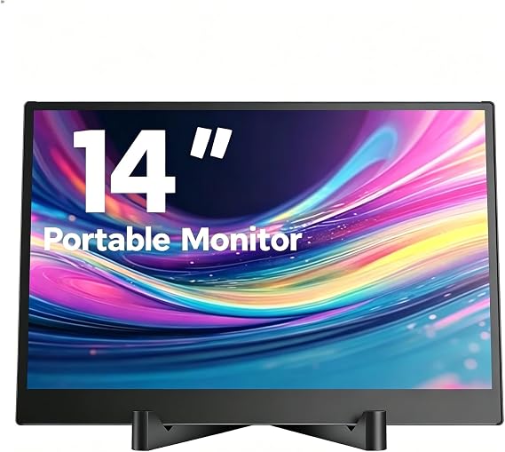 14-inch Portable Monitor, Featuring a 1366x768 TN Panel, 60Hz Refresh Rate, and Type-C Interface. Compatible with PS4/PS3/Xbox One/Switch Devices. Lightweight and Portable Design.