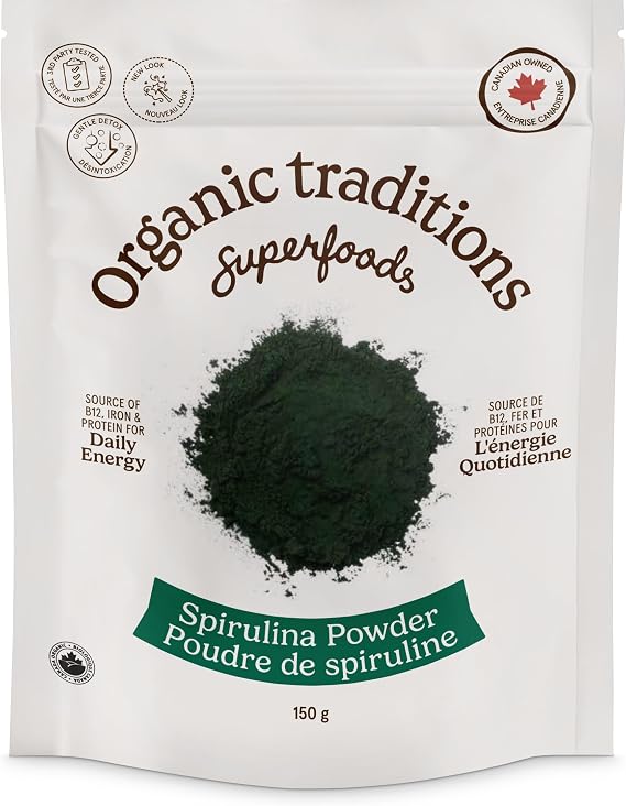 Organic Traditions Spirulina Algae Powder, Green Superfood Blend, 5.3oz | Plant Based Green Formula, Rich Algae Source for Energy Support, Easy Mixing, Vegan Non GMO Ingredient for Daily Wellness