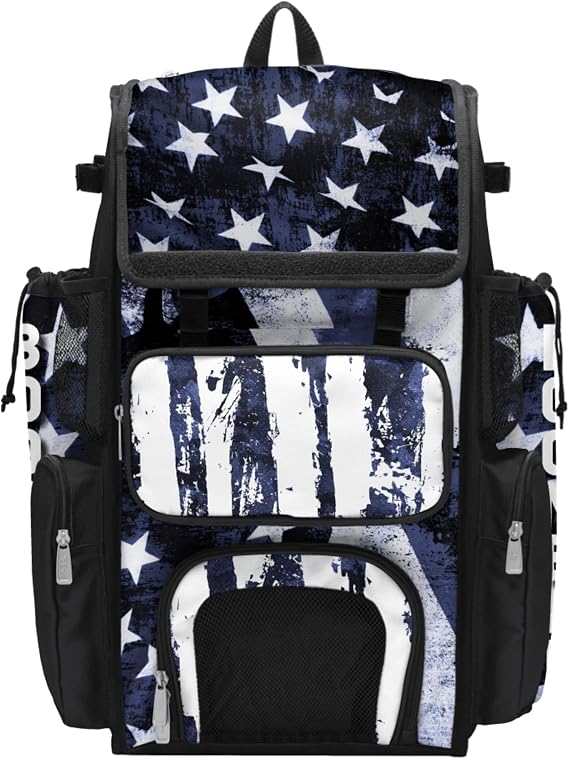 Boombah Superpack Bat Bag - Backpack Version (no wheels) - Holds 4 Bats - USA Stars & Stripes Black Ops