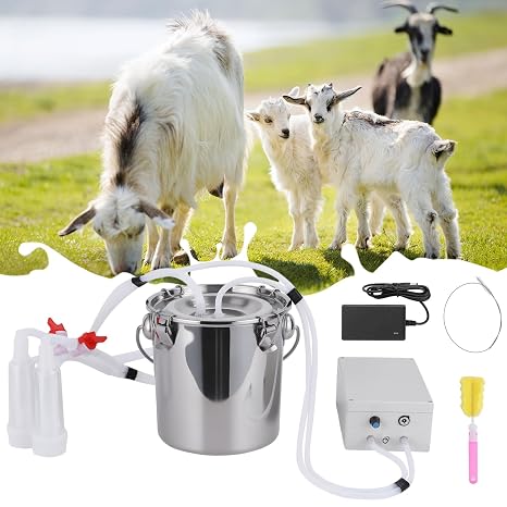 Goat Milking Machine 14 L, 304 Stainless Steel Bucket, Electric Automatic Pulsation Vacuum Milker, Portable Milker with Food-Grade Silicone Cups and Tubes, Adjustable Suction for Cows and Sheep
