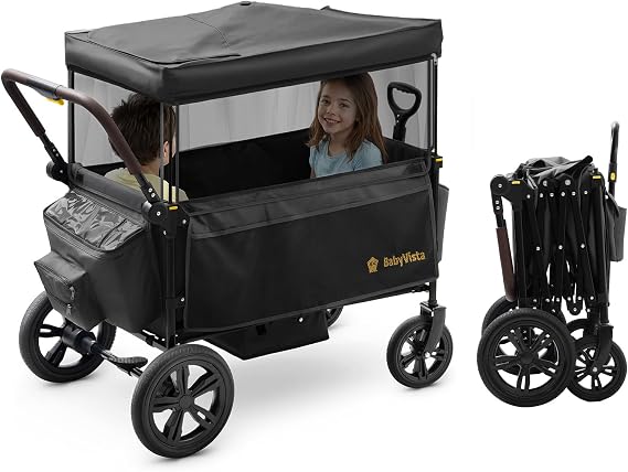 Stroller Wagon for Kids, One-Hand Adjustable Push/Pull Handle | Spacious Storage, 8"/12" All-Terrain Wheels, Canopy with Bug Net, Wagon Stroller for Daily Walks, Short Trips & Grocery Runs