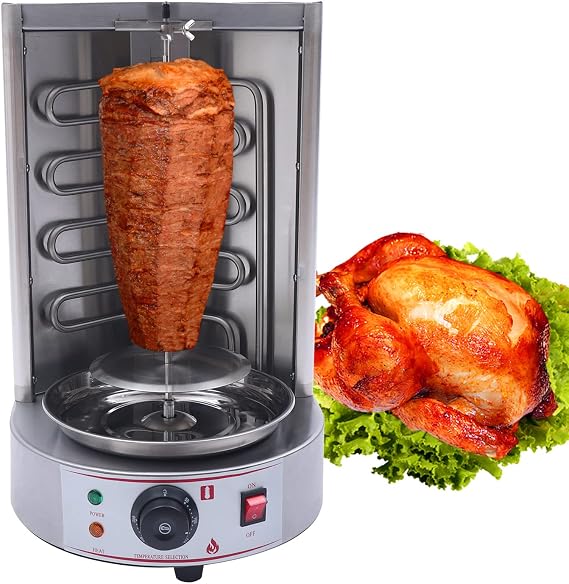 Vertical Broiler BBQ Grill, Electric Shawarma Machine Automatic Vertical Rotisserie Grill 3KW Doner Kebab Gyro Grill Machine for Commercial Home Restaurant Kitchen (2 Heating Pipes)