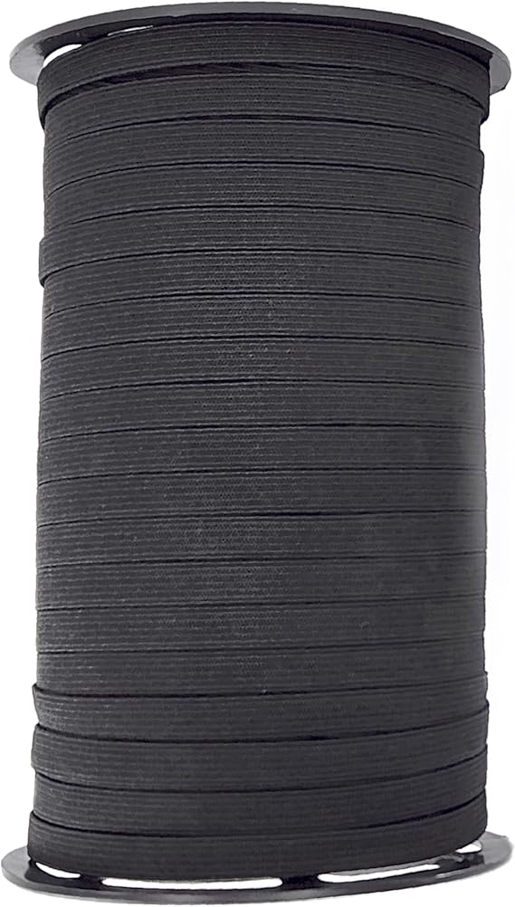 Elastic Band for Sewing and Craft 7mm or 1/4", Roll of 109 Yards or 100 Meters, Knit Elastic Band, Elastic Strap, Elastic Cord, Skinny Elastic, Thin Elastic, Elastic Ribbon, Sewing Supplies (BLACK)