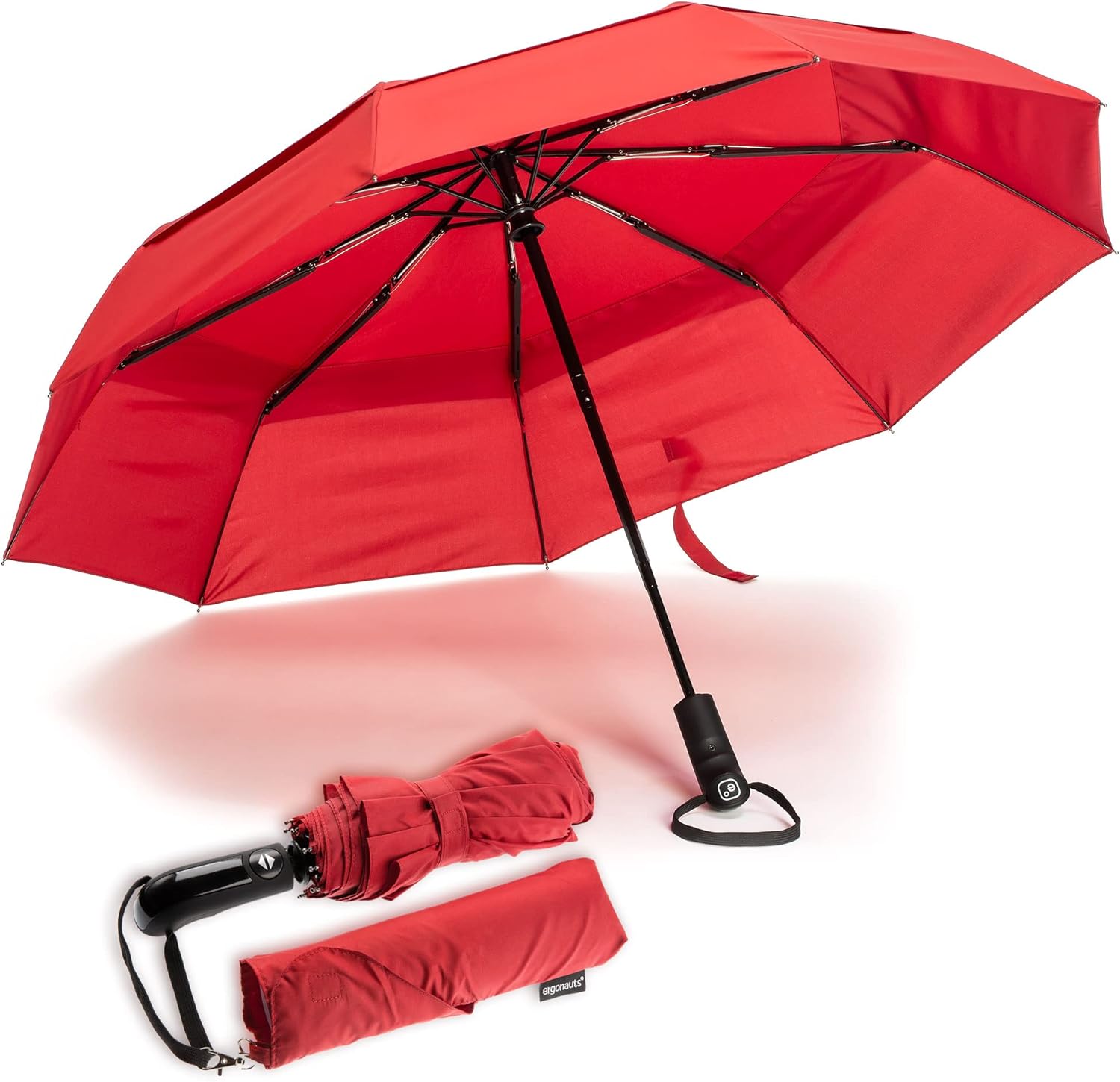 ergonauts travel umbrella windproof ventilated umbrella with double canopy - teflon coating ergonomic handle and protective cover portable compact foldable and lightweight red