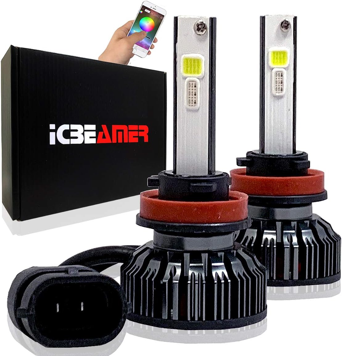 ICBEAMER RGB LED Fog Light Bulb H11H8H9 3020 SMD Multi-color APP Bluetooth Control 1800LM DRL Fog Lights Pack of 2 pcs