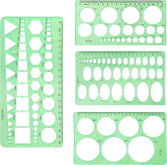 4 Pcs Circular Templates for Drawing,Plastic Circular Drawing Stencils Geometry Template Ruler,Drawing Measurement Circle Drawing Tool for Drawing Measuring Designing (Green)