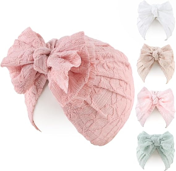 Peecabe Cotton Newborn Baby Girl Hospital Hat Infant Caps Bow Baby Beanie Hats for Girls Spring Summer 0-36 Months