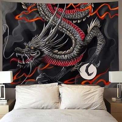 black red Chinese Dragon Japanese dragon art Wall Tapestry Hippie Art Tapestry Wall Hanging Home Decor Extra large tablecloths 40x60 inches For Bedroom Living Room Dorm Room