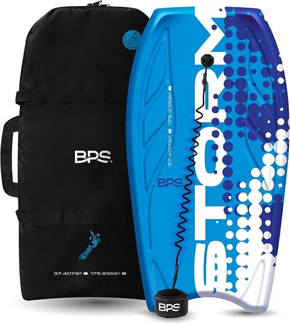BPS Storm Pro 42.5" Body Board for All Wave Conditions Lightweight BodyBoards for Beach with EPS Core HDPE Slick Bottom IXPE Deck with Wrist Leash and Plug for Kids and Adults