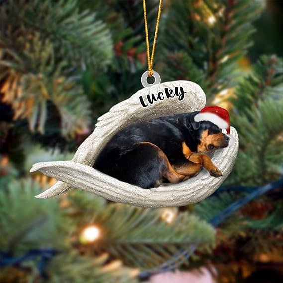 Rottweiler Sleeping Angel Christmas Flat Acrylic Dog Ornament - Custom Name, Personalized Memorial Gift - Tree Decor for Dog Lovers