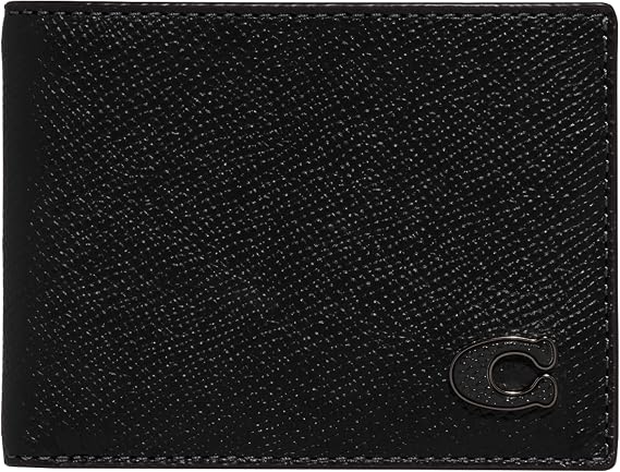 Coach Slim Billfold in Cross Grain Leather, Black, One Size, Black, One Size