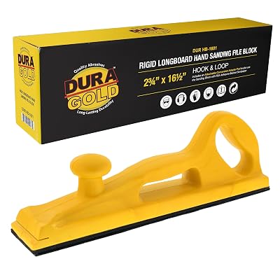 Dura-Gold Pro Series Rigid Longboard Hand Sanding File Block with Both Hook & Loop Backing and PSA Backing Conversion Adapter Pad - For Continuous Rolls or 16-12 x 2-34 Sandpaper Sheets, Auto Wood
