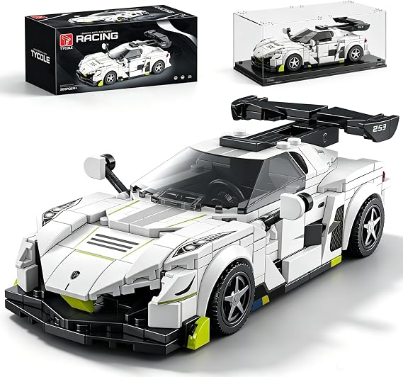 TYCOLE Technic Sports Cars Building Block Set with Display Case for Boys 6+