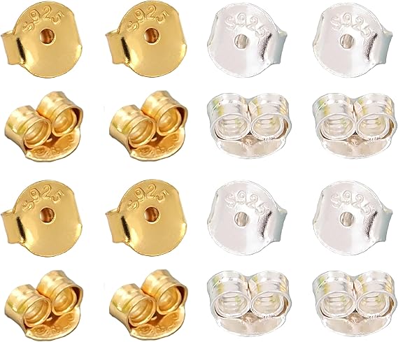 16PCS/8Pair 18K Gold Plated Earring Backs for Studs, 925 Sterling Silver Earring Backs Replacements,No Fading Secure Hypoallergenic Secure Earring Backs (5x5x2.5mm, Mix Color)