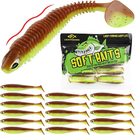 LUCKYFISHING Paddle Tail Swimbaits 10/16/20 PCS Fishing Lures Soft Plastic Lures for Trout Crappie Walleye Soft Baits for Bass Fishing Freshwater Saltwater 4.1/3.5/3/2.5 Inch