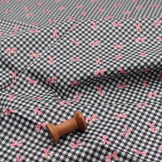 Gingham Bows Print Cotton Fabric Cut by The Yard for Quilting, Sewing, Crafting, Crafts, Bags, and Holiday Party Home Decor, 36 x 63 inch - Black