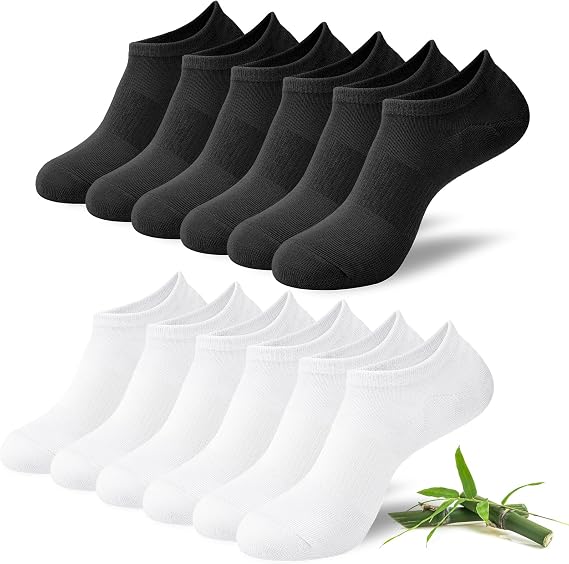 Niofind Bamboo Trainer Socks for Womens & Mens, 6 Pairs, Non Slip No Show