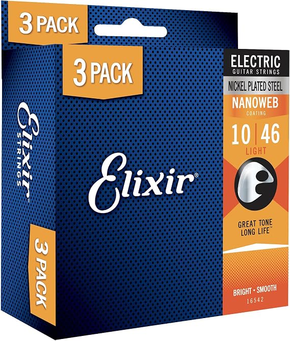 Elixir Strings - Nickel Plated Steel Electric Guitar Strings with NANOWEB Coating - Elixir Electric Guitar Strings - 3 Pack, Light 10-46