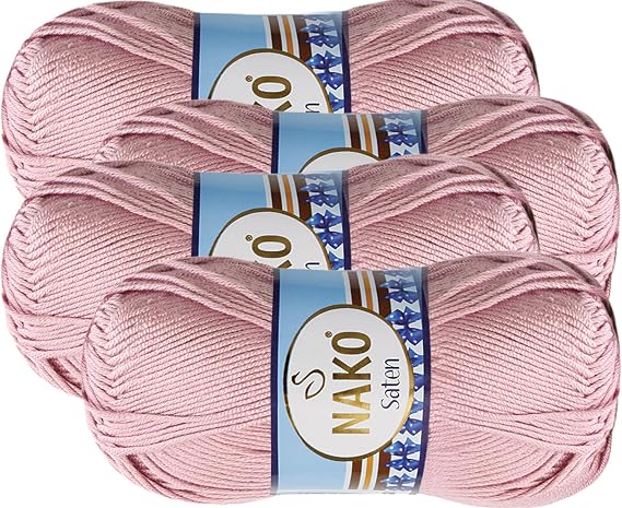 Nako Saten,Satin Knitting Yarn,(4Balls) Each Skein(Ball) 3.53 Oz (100g),100% Premium Micro Acrylic Satin Knitting Yarn Powder 5408