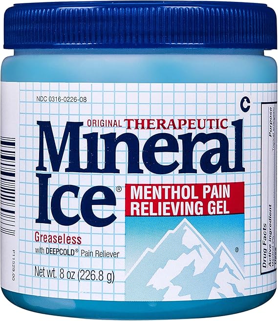 Mineral Ice Original Therapeutic Menthol Pain Relief Gel. Greaseless with "Deepcold" Pain Reliever. Provides Cooling & Penetrating Relief for Arthritis, Simple Backache, Strains & Sprains (8 Ounce)