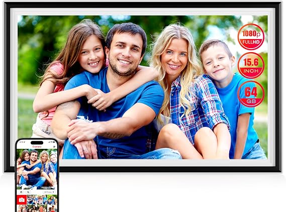 KPKUE Large Digital Picture Frame with WiFi, 15.6 Full HD Touchscreen 64GB