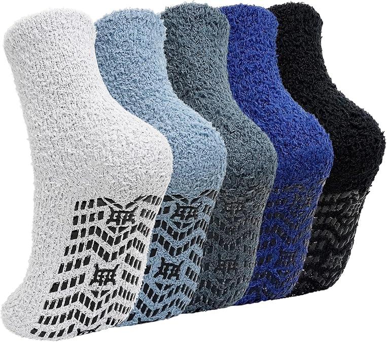 CaiDieNu Fuzzy Socks for Men with Grippers: Non Slip Fluffy Slipper Socks