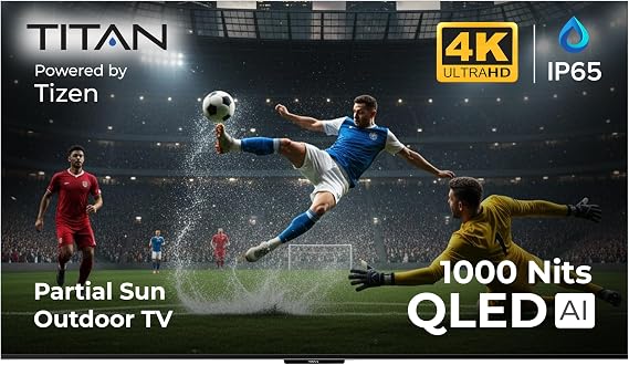 Titan S200 QLED 65 Inch Partial Sun Outdoor TV 4K 144Hz Vision AI Tizen OS TV - Smart Outdoor Television - IP65 Weatherproof - Bright 1000 Nits - Dolby Vision - & USA Assembled