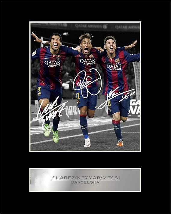 Iconic pics Luis Suarez, Neymar Jr, Lionel Messi Digitally Signed Mounted Photo Display Bar 10x8 Inches Autographed Picture Print