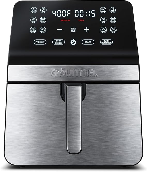 Gourmia Air Fryer Oven Digital Display 7 Quart Large AirFryer Cooker 12 Touch Cooking Presets, XL Air Fryer Basket 1700w Power Multifunction Stainless Steel Accents FRY FORCE 360 (Air Fryer Waffle Maker)