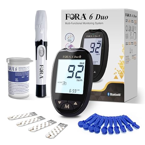 FORA 6 DUO Blood Glucose Meter Set - with 10 Blood Glucose Test Strips 2-in-1 Meter (Glucose Strips Included Ketone Strips Sold Separately)