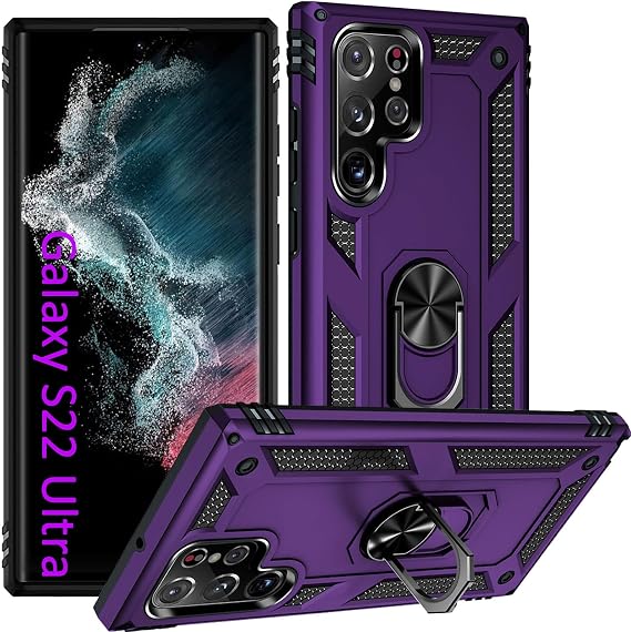 S22 Ultra Case, Phone Case for Samsung Galaxy S22 Ultra Case,with Kickstand Ring,Adjustable Stand,Military Grade,Heavy Duty Protection,Shockproof,Anti-Fingerprint,Support Magnet Car Mount,Purple