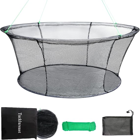 Foldable Crab and Bait Net,Portable Bridge Pier Net, Foldable Crawfish Net with Soft Steel Hoop Rope for Minnows, Shrimp, Crab