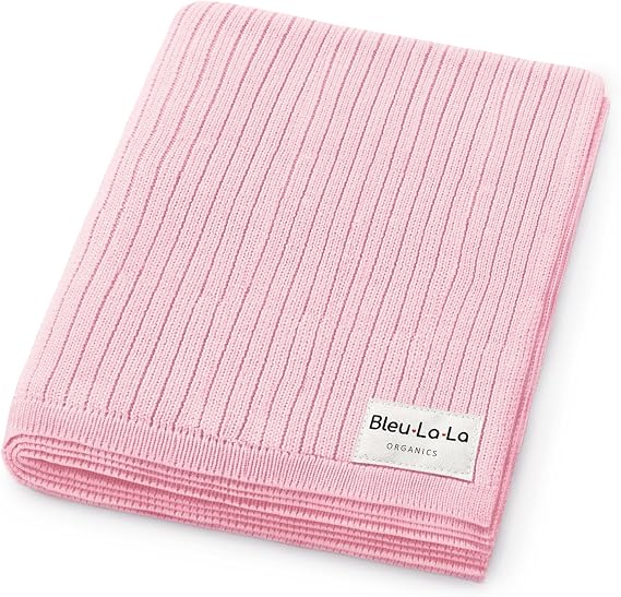 100% Organic Cotton Baby Blanket Luxury Stretch Ribbed Knit, Breathable Swaddle Quilt Blanket for Newborns (Ribbed -Bubble Gum)