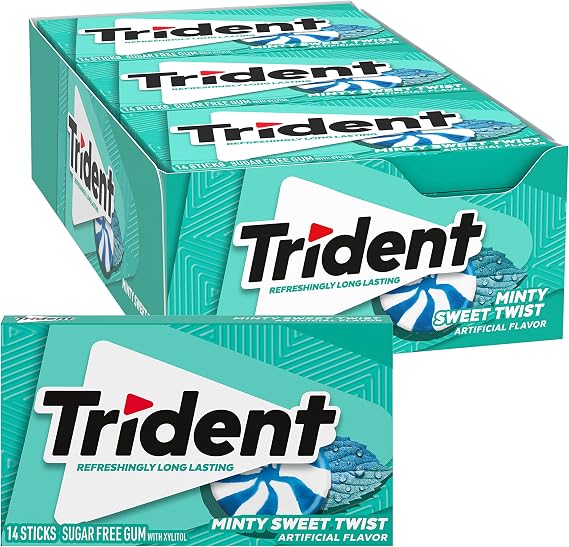 Trident Minty Sweet Twist Sugar Free Gum - with Xylitol - 12 Packs 168 Pieces Total