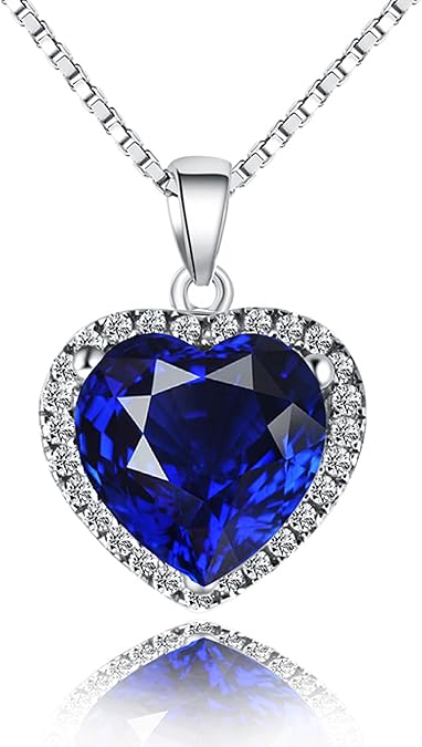 Navachi 925 Sterling Silver 18k White Gold Plated 3.7ct Heart Ruby or Emerald Necklace Pendant 16"