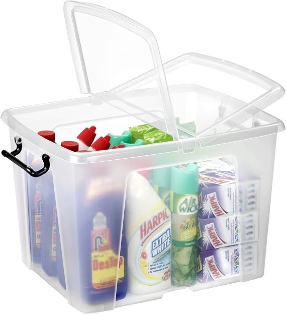 Strata Smart Box Box with Clip-On Folding Lid Carry Handles Clear 40 l