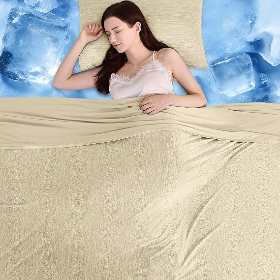 LUXEAR Dual-Sided Cooling Blanket for Hot Sleepers, Throw Size, Beige | Arc-Chill 3.0 Q-Max>0.5 Cooling Fabric, Absorbs Heat to Keep Body Cool for Night Sweats, Gifts for Women & Men