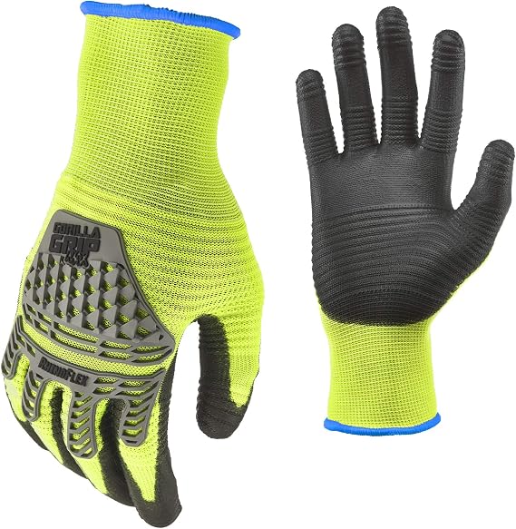 Gorilla Grip Max RhinoFlex High Vis Work Gloves with Impact and Abrasion Protection, XX-Large
