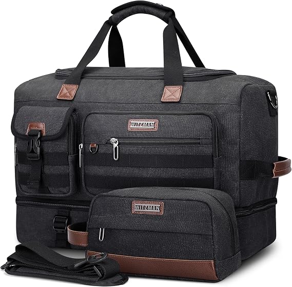 WITZMAN Duffle Bag for Men 60L Travel Canvas Weekender with Toiletry Bag