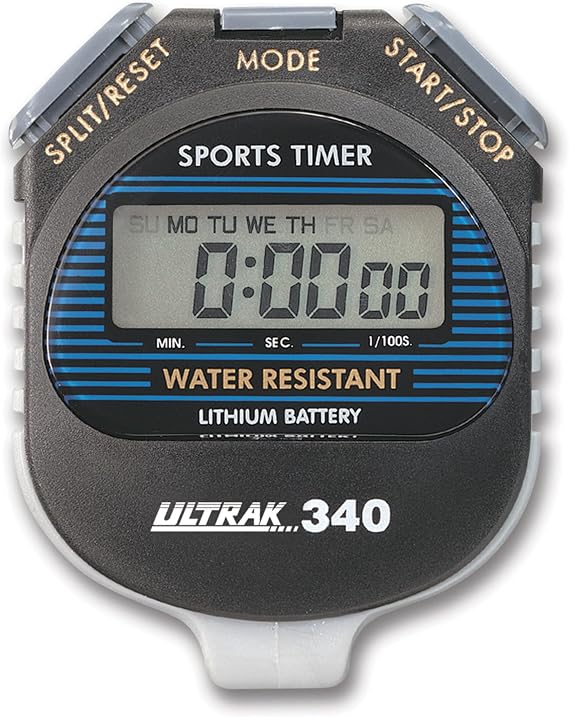 ULTRAK 340 Digital Stopwatch Large Display, Cumulative Split Timer, 24-Hour Timing, Water Resistant, Alarm & Calendar, Lithium Battery, Coach & PE Stopwatch with Lanyard