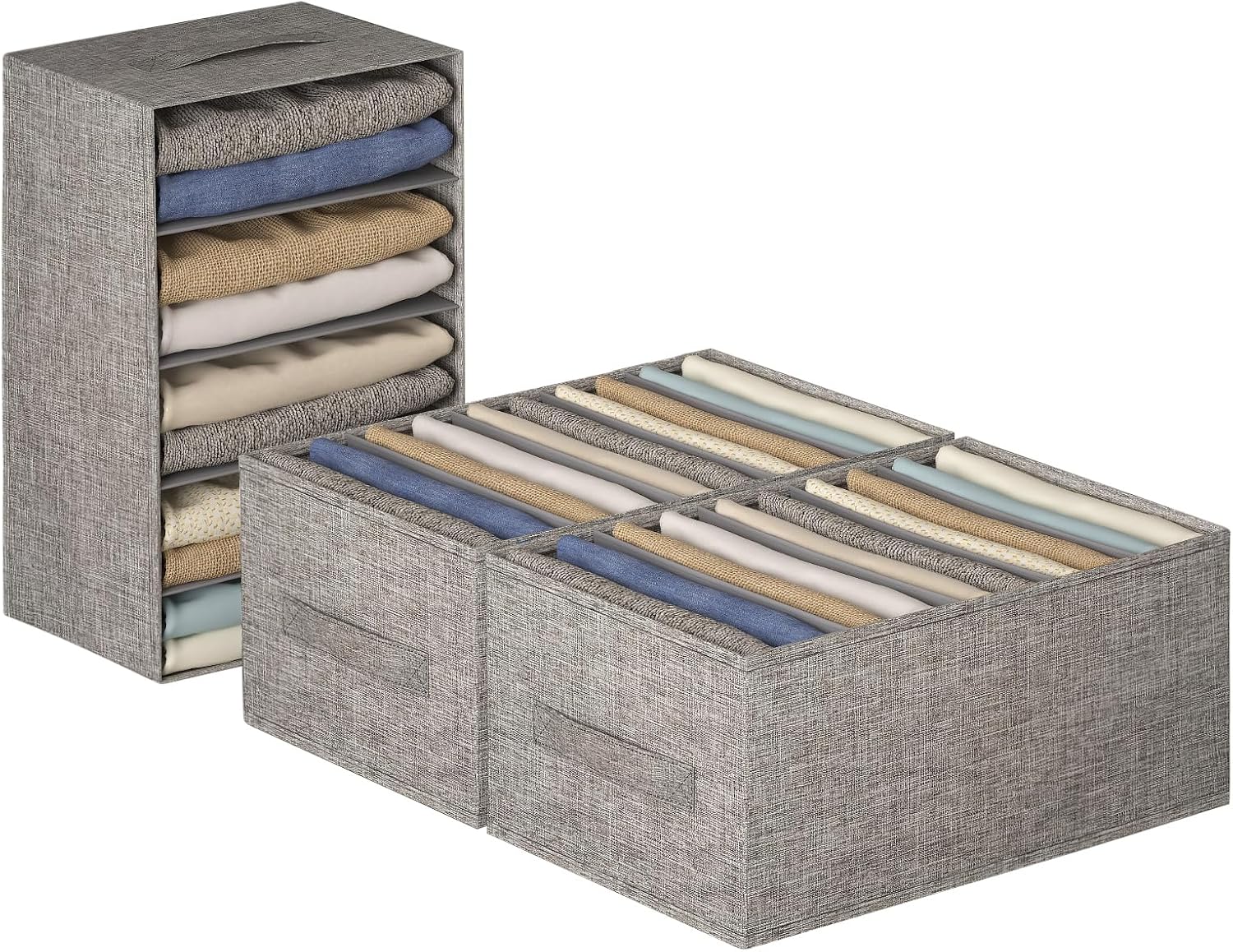 Wardrobe Clothes Organizer for Jeans sized 8-18, 5 Compartments Pants, Sweaters, T-Shirts, Stackable Drawer Organizer with Support Board, Dimension 14.2 x 11x 8 Compartment width: 3