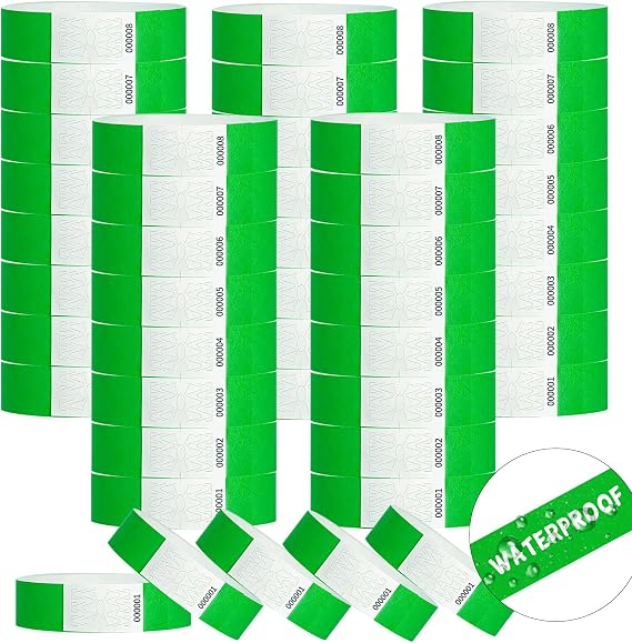 Wristbands for Events - 1100pcs Waterproof Neon Wrist Bands for Events Concert, Festival Admission, Party (Green)