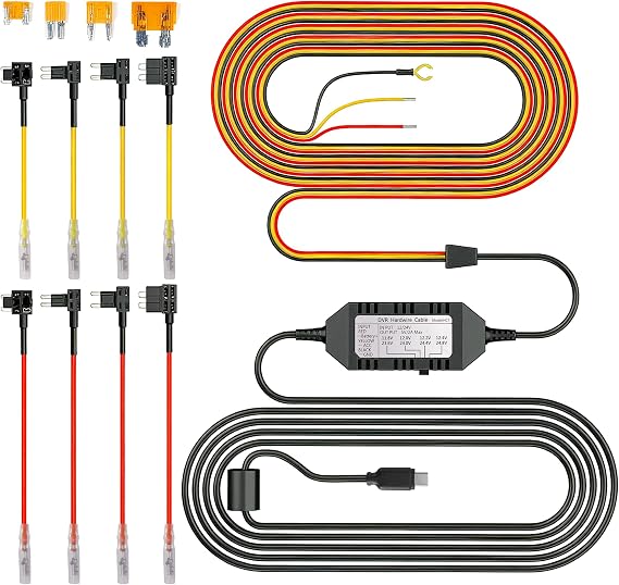 HHJ Dash Cam Hardwire Kit USBC, 13ft, Double4 Fuses(8Piece), 12V24V to 5V, Fuse Kit for 24/7 Parking Mode, Acc Detection, 4Level Low Voltage Protection (11.6V/11.9V/12.2V/12.5V), 2A Power Cable